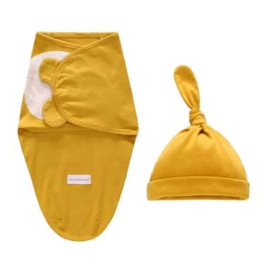 Bedong Instan Set Topi Bayi - Bedong Swaddle Wrap Bedong Tidur Bayi Brown