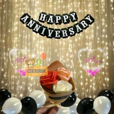 Paket Dekorasi Hiasan Balon Banner Happy Anniversary 02 TANPA Lampu