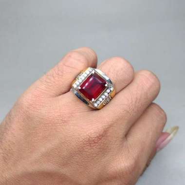 batu Cincin pria Merah garnet bagus Asli