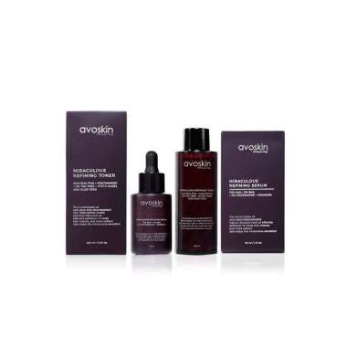 Avoskin Miraculous Refining Series - Toner & Serum Eksfoliasi -Paket Perawatan Wajah Cerah Glowing -