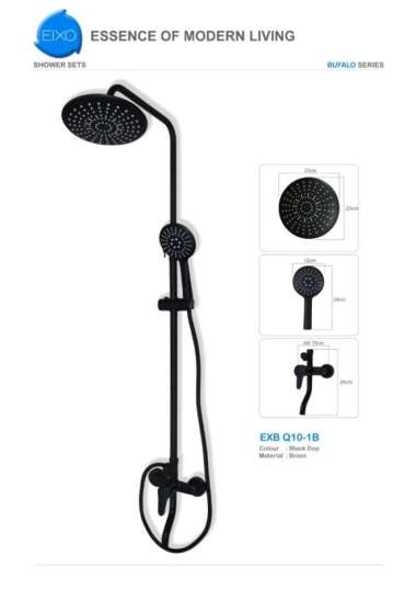 EIXO BLACK SHOWER SET EXB Q10-2B MINIMALIS HITAM