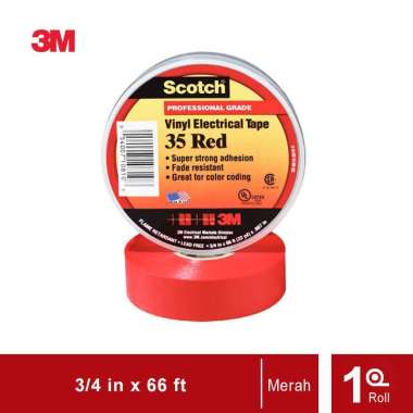 3M Scotch 35 Vinyl Color Coding Electrical Tape 3/4 inch x 66 ft Merah