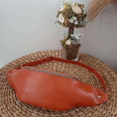 Tas Selempang Kulit Asli | Waistbag Kulit Sapi Panjang Asli Kota Garut Orange