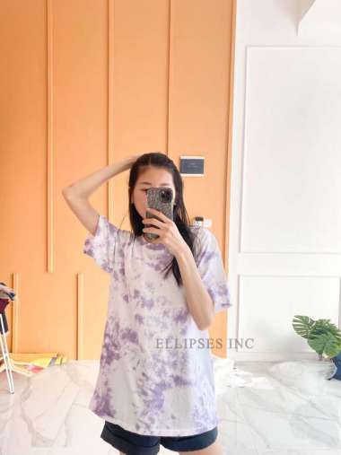 ELLIPSES.INC Kaos Oversize Pria & Wanita Tie Dye Lengan Pendek L Lilac