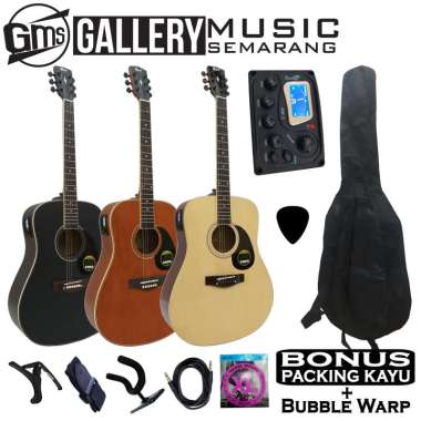 Gitar Akustik Elektrik Cort Custom Equalizer Tuner Cowboy AW-1 Custom Paket Super Komplit PAKET C Hi