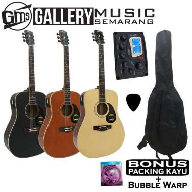 Gitar Akustik Elektrik Cort Custom Equalizer Tuner Cowboy AW-1 Custom Paket Super Komplit PAKET B Hi