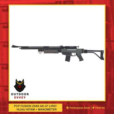 Senapan Angin PCP Fusion 25/60 Single Tabung AK-47 Lipat Hijau Hitam + Manometer hijau hitam