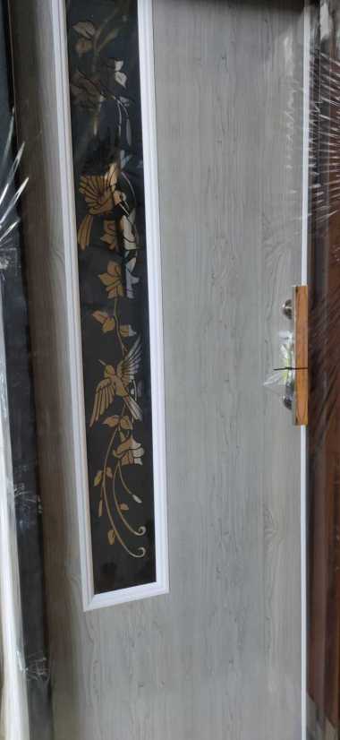 Pintu Kamar Mandi PVC Motif Kaca Cermin Burung Mozaik Grey Silver