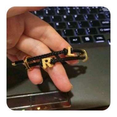 Gelang Tali Liontin Balok Inisial 2 Huruf Bisa Request Huruf Elegant Emas Asli