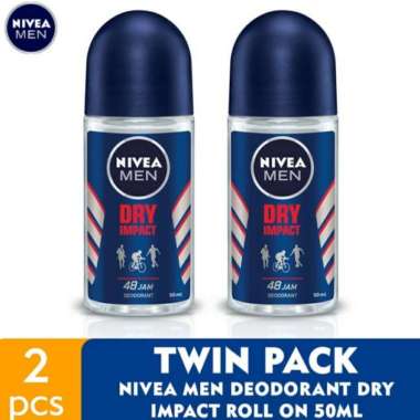 Nivea Men Deodorant Roll On Anti Bacteri 50Ml Twin Pack Dry Impact