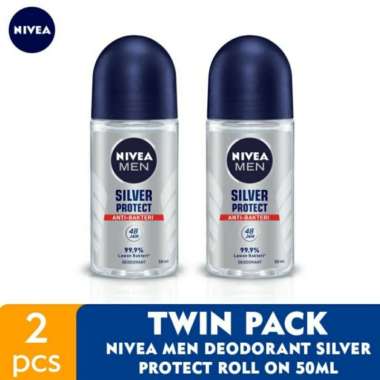 Nivea Men Deodorant Roll On Anti Bacteri 50Ml Twin Pack Silver Protect