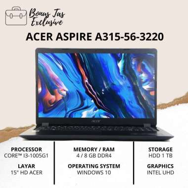 harga LAPTOP ACER ASPIRE A315-56-3220 [INTEL CORE I3-1005G1 / 8 GB DDR4 / HDD 1 TB + SLOT SSD / 15.6