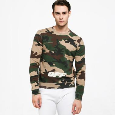 Off White Camo Crewneck Pria - Army Green XS Army Green
