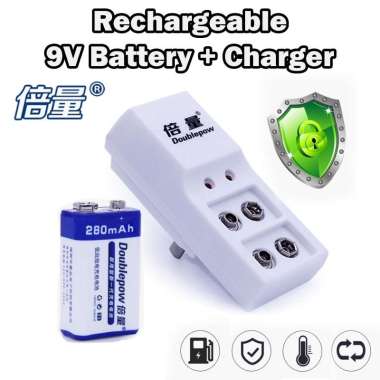 Baterai Kotak 9V dengan Charger - Set Baterai 9V Isi Ulang Dengan Charger - Baterai Kotak - Batre 9V