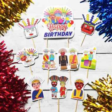 satu set cake topper toper hiasan kue ulang tahun karakter ondel-ondel betawi jakarta mix