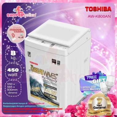 TOSHIBA Mesin cuci baju Otomatis TOP LOADING 1 tabung 8kg AW-K800AN