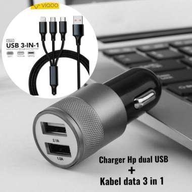 Paket murah Charger dual USB + Kabel data 3 in 1 Charger hp motor scoopy beat vario pcx beat deluxe 