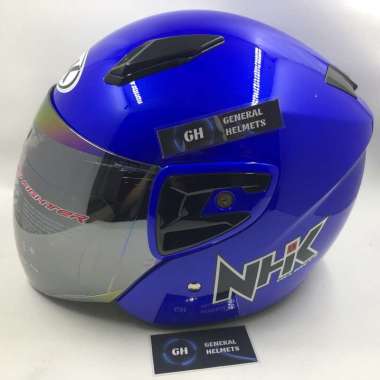 HELM NHK R7 SOLID BLUE AQSO BIRU HALF FACE M
