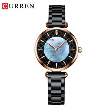 CURREN 9072 Jam Tangan Wanita Analog Stainless Steel Motif Vintage Hitam