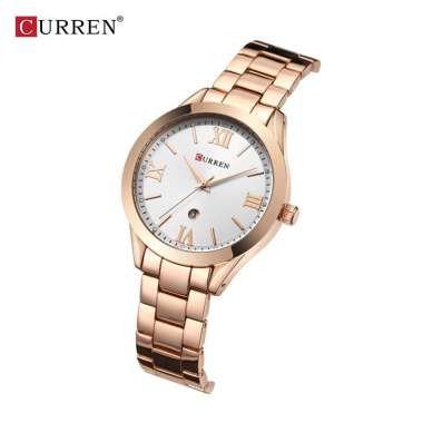 CURREN 9007 Jam Tangan Wanita Analog Stainless Steel Chronograph Aktif Rosegold Silver
