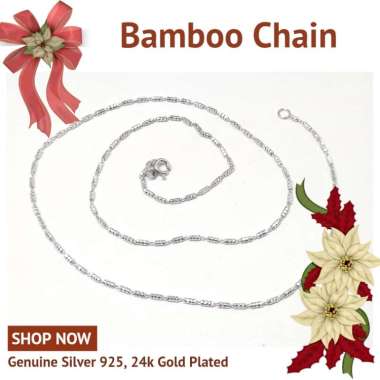 BCK058 PERHIASAN KALUNG RANTAI BAMBU UKIR PERAK SILVER 925 LAPIS EMAS ASLI ORIGINAL Pjg 50 cm