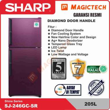 KULKAS SHARP 2 PINTU SJ-246GC-SR 205L GAGANG - PINK MERAH MUDA