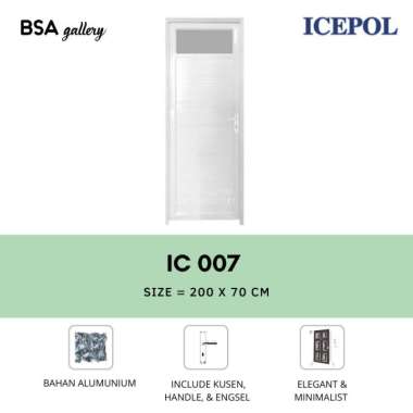 PINTU KAMAR MANDI WC ALUMUNIUM PUTIH DENGAN KACA + HANDLE ICEPOL ENGSEL KANAN