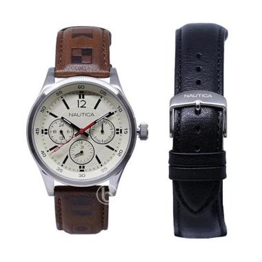Nautica Santorini Multifunction Jam Tangan Pria [NAPNTI80/ Original] White Brown