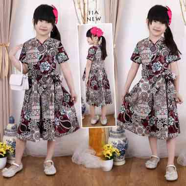Evercloth Fia New Dress Batik Anak Perempuan Pita Couple Family Set Baju Anak Cewek SIZE 2
