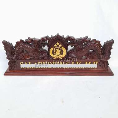 Papan Nama Meja Ukiran Naga logo lambang instansi 45cm handmade Bali Coklat