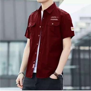 Kemeja Lengan Pendek Pria Hem Casual Barry Cowok Baju Pria Distro Marun M-L
