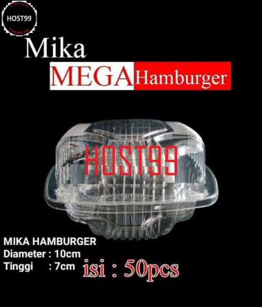 MIKA HAMBURGER PLASTIK MIKA BOX WADAH SAJI KUE ROTI BURGER MEGA 50PCS MIKA BURGER