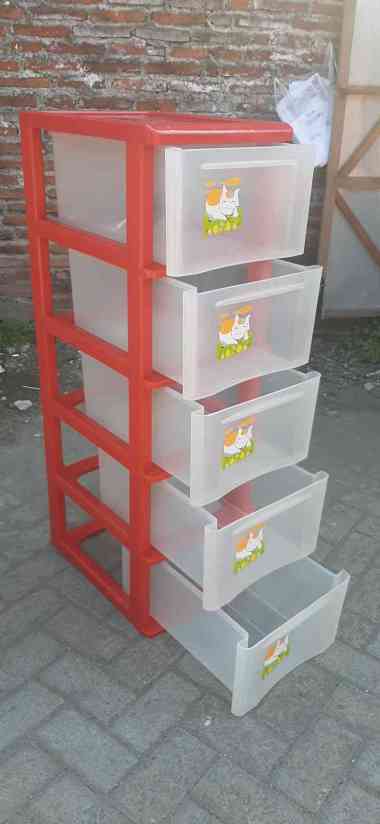 Lemari Plastik Laci KIM Bening Premium Kartun Bening Susun 5 + Roda [KHUSUS KIRIM GOJEK] MURAH SURAB
