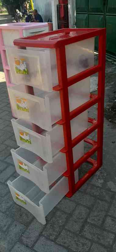 Lemari Plastik Laci KIM Bening Premium Kartun Bening Susun 5 + Roda [KHUSUS KIRIM GOJEK] MURAH SURAB