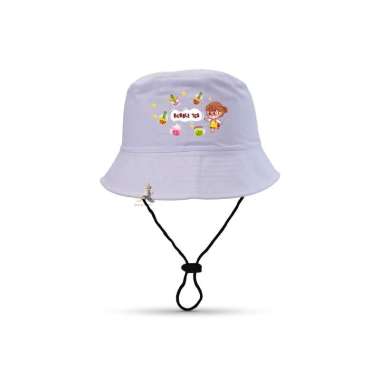 Topi Bucket Hat anak sablon BOBA/Bucket Sablon BOBA Boba putih