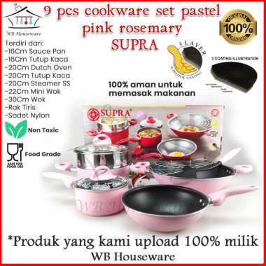 Panci Set supra 9pcs pastel pink Cookware set 9pcs Supra Rosemary