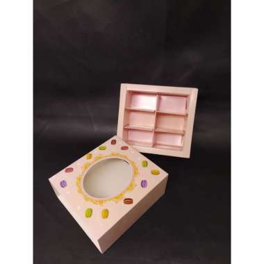 BOX MACAROON / dos macaroon / kardus cookies / box cookies / box cokelat 12x11x5 PINK