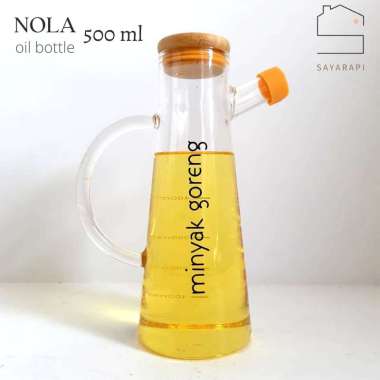 Botol Minyak Goreng Kaca Tempat Teko Kecap Saos Tutup Kayu Bambu SAYARAPI NOLA 500ml