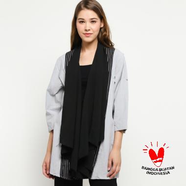 GESYAL Cardigan Lurik Kombinasi Crepe Outer Etnik Atasan Wanita - Abu -abu M abu list hitam
