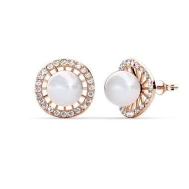 Her Jewellery Chloe Pearl Earrings - Crystals from - Rose Gold
