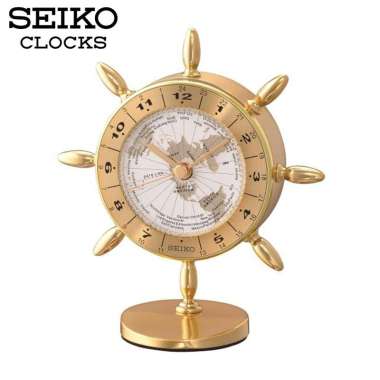 Seiko World Time Ship Wheel Aluminium Mantel Desk Clock QHG107-G Jam Meja