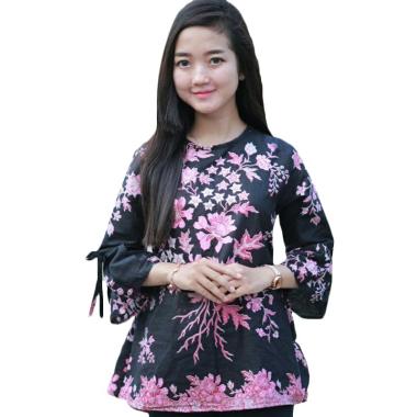 BATIK PUTRA BUNGSU BPB Sakura Jogja Solo Blouse Batik Wanita M Black Pink