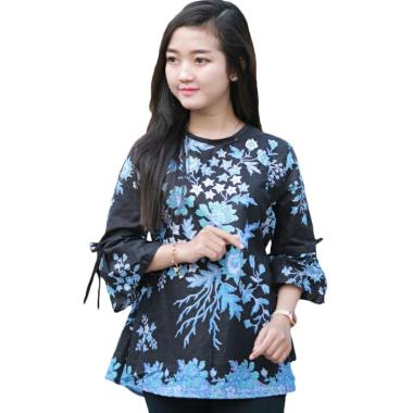 BATIK PUTRA BUNGSU BPB Sakura Jogja Solo Blouse Batik Wanita XL Black Blue
