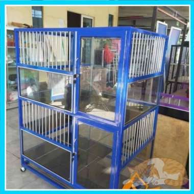 Kandang Kucing Aluminium Minimalis // 2 Tingkat kaca biru