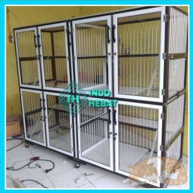 Kandang Kucing Pintu 8 + Pintu 4 Samping 2 Tingkat 4 Kamar Aluminium