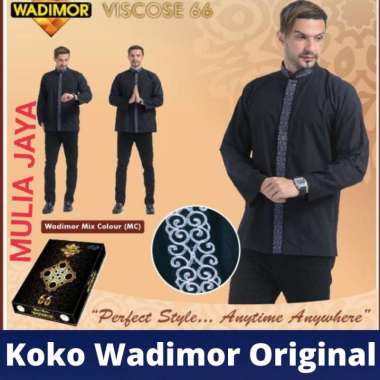 Baju koko pria wadimor original lengan panjang hitam viscose 66 atasan busana muslim dewasa 2 saku FREE BOX Hitam M