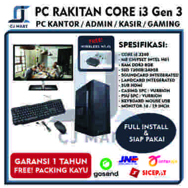 PC RAKITAN CORE I3 GEN 3 / SSD / PC KERJA KANTOR ADMIN SEKOLAH ZOOM SSD240GB+LED19"