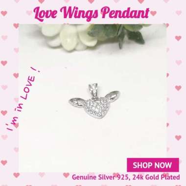 BCL369 BEAUTY CULTURE PERHIASAN KALUNG LIONTIN LOVE WINGS PERAK SILVER 925 LAPIS EMAS PUTIH ASLI ORI