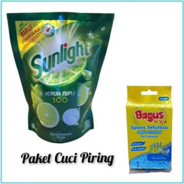 Paket Cuci Piring Sunlight Jeruk Nipis 400ml + Bagus Spons Cuci Piring