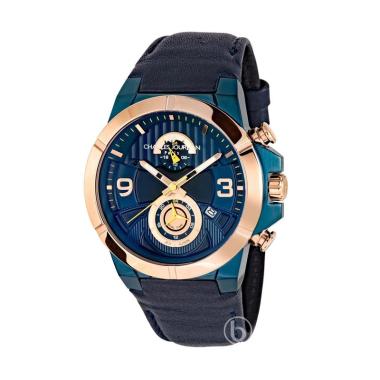 Charles Jourdan Dual Time Jam Tangan Pria [C1885-1079 / Original] Rosegold Blue